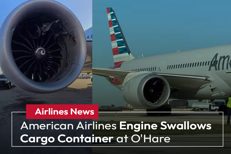 American Airlines Engine Swallows Cargo Container at O'Hare